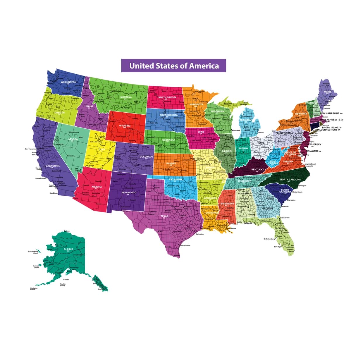 AQSh xaritasi vektor rangli tasvir | Usa map vector colourful illustration 1