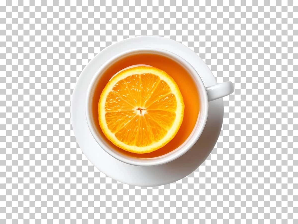Limon bo'laklari bilan stakan choyi shaffof fon png psd bilan ajratilgan | Cup tea with slice lemon isolated transparent background png psd 1