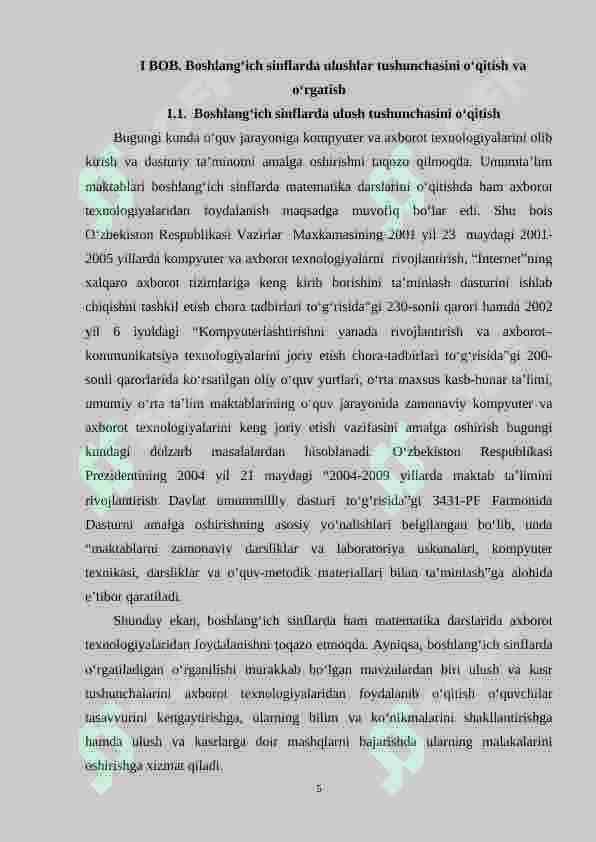 Boshlang‘ich sinflarda ulushlar va ularning nazorat asosi ularni o‘rganish metodikasi 5