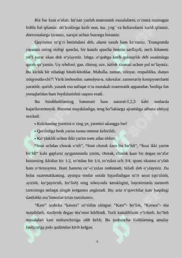 Boshlang‘ich sinflarda ulushlar va ularning nazorat asosi ularni o‘rganish metodikasi 6