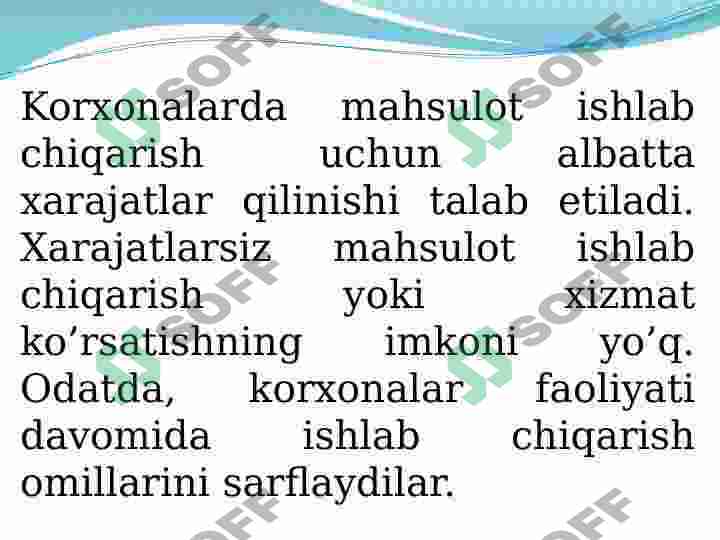 KORXONALARDA ISHLAB CHIQARISH XARAJATLARI VA  MAHSULOT TANNARXI 2