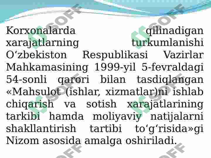 KORXONALARDA ISHLAB CHIQARISH XARAJATLARI VA  MAHSULOT TANNARXI 3