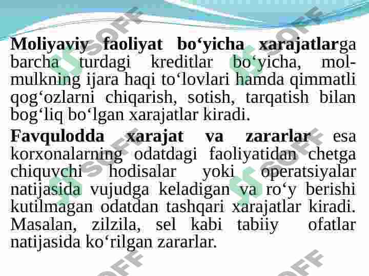 KORXONALARDA ISHLAB CHIQARISH XARAJATLARI VA  MAHSULOT TANNARXI 7