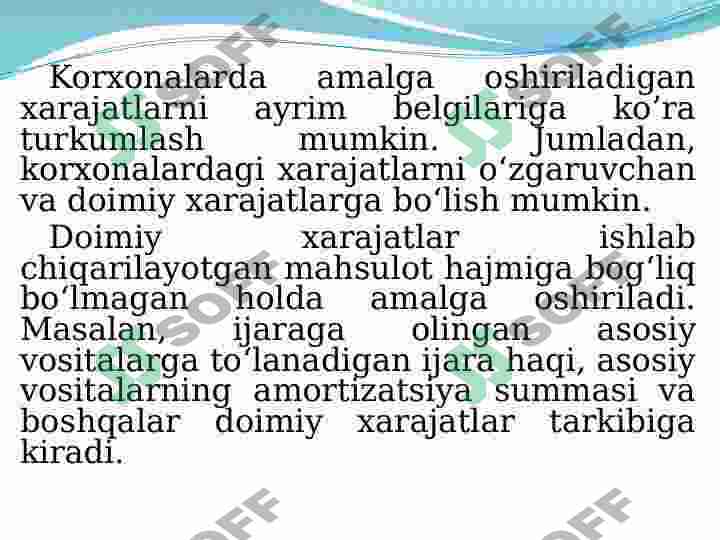 KORXONALARDA ISHLAB CHIQARISH XARAJATLARI VA  MAHSULOT TANNARXI 8
