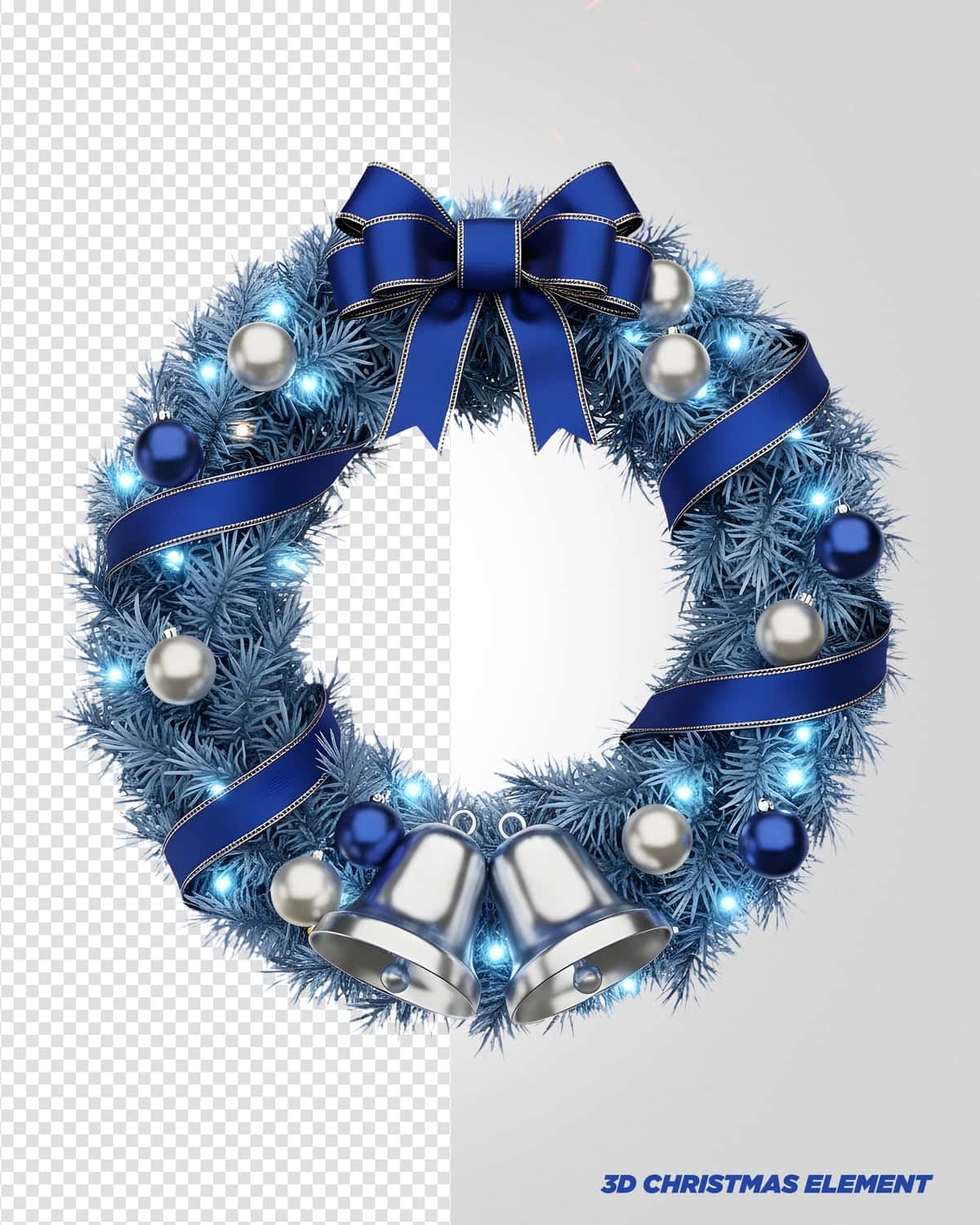 Qo'ng'iroq chiroqlari bilan bayramona ko'k kumush Rojdestvo gulchambari | Festive blue silver christmas wreath with bells lights 1