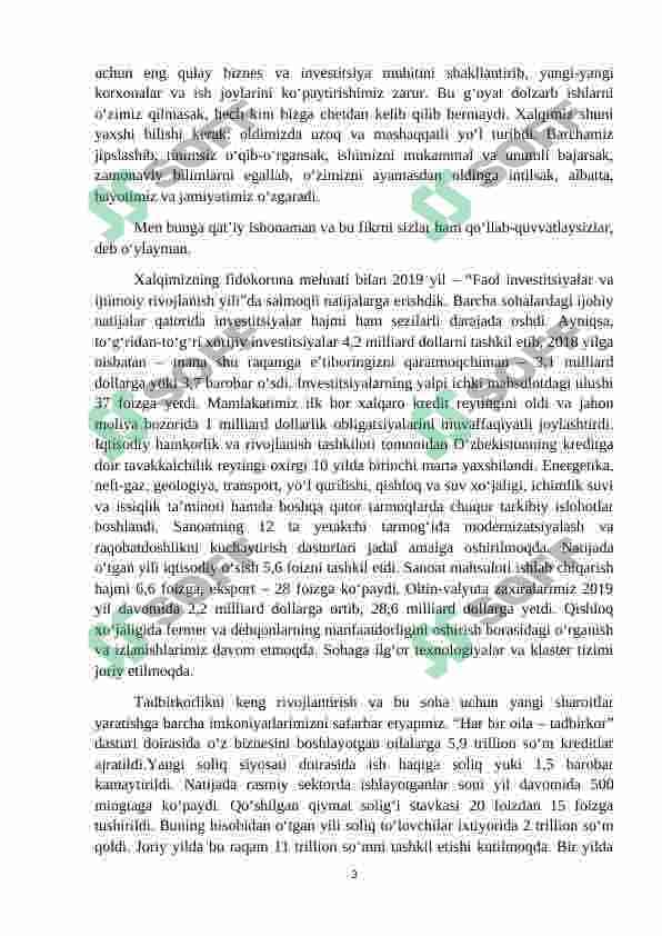 O‘zbekiston Respublikasi Prezidenti Sh. M. Mirziyoyevning keng miqyosli iqtisodiy islohotlari va ularning mazmuni 3