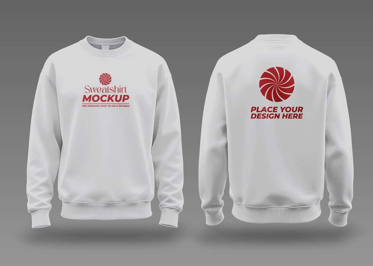 Oq kozok maketi old orqa ko'rinish | White sweatshirt mockup front back view 1