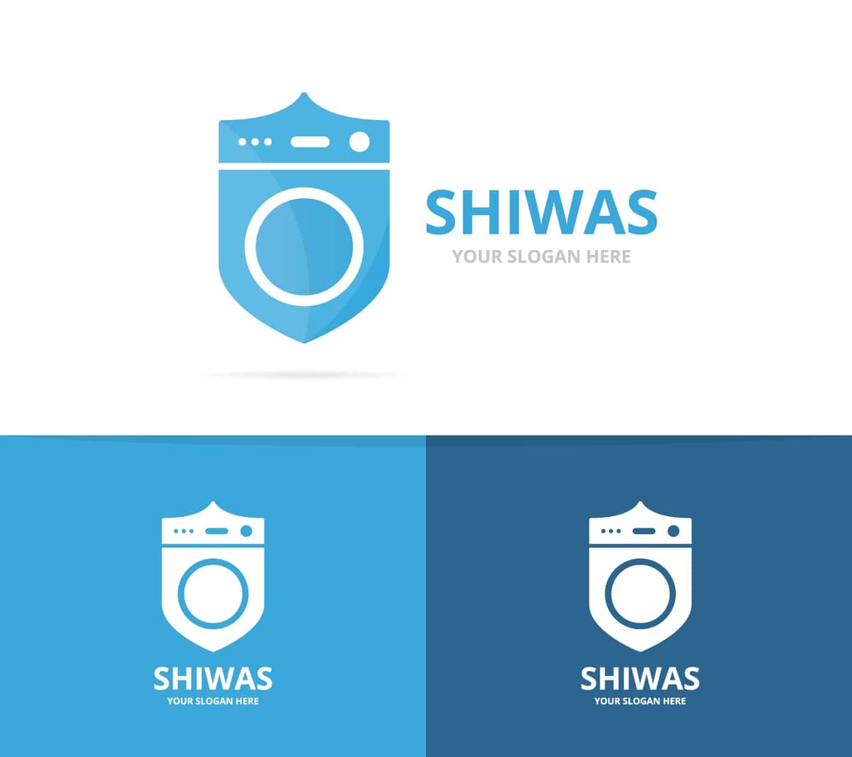Vektorli kir yuvish qalqoni logotipi kombinatsiyasi kir yuvish mashinasi xavfsizligi | Vector laundry shield logo combination washing machine security 1