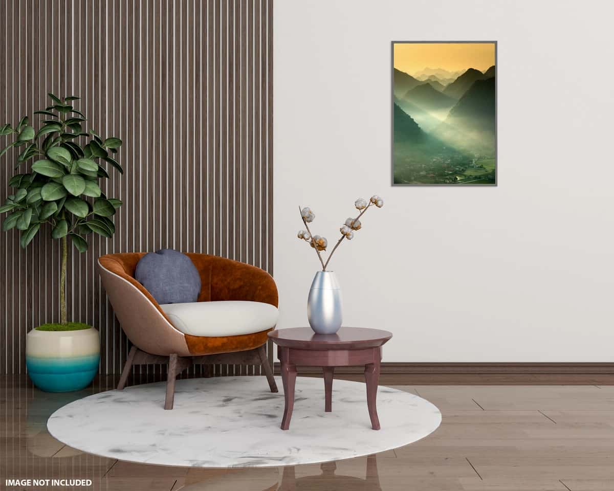 Bo'sh devor bilan zamonaviy yashash xonasining ichki dizaynini soxta plakat | Mock up poster modern living room interior design with empty wall 1