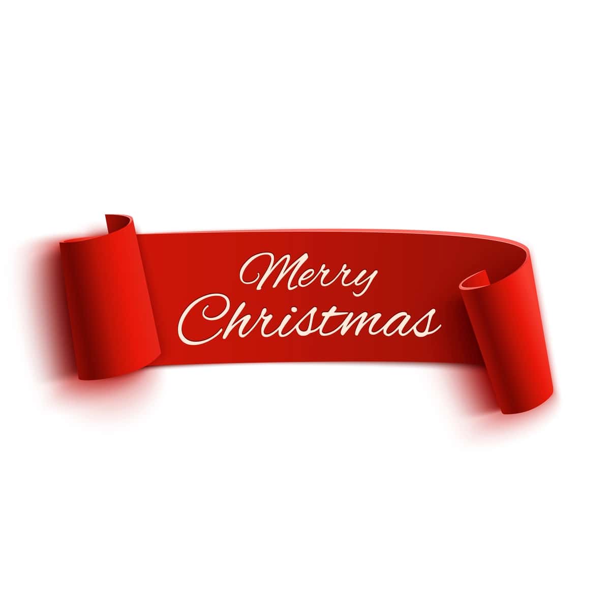 Qizil rangli, batafsil egri qog'ozli Rojdestvo banneri | Red realistic detailed curved paper merry christmas banner 1