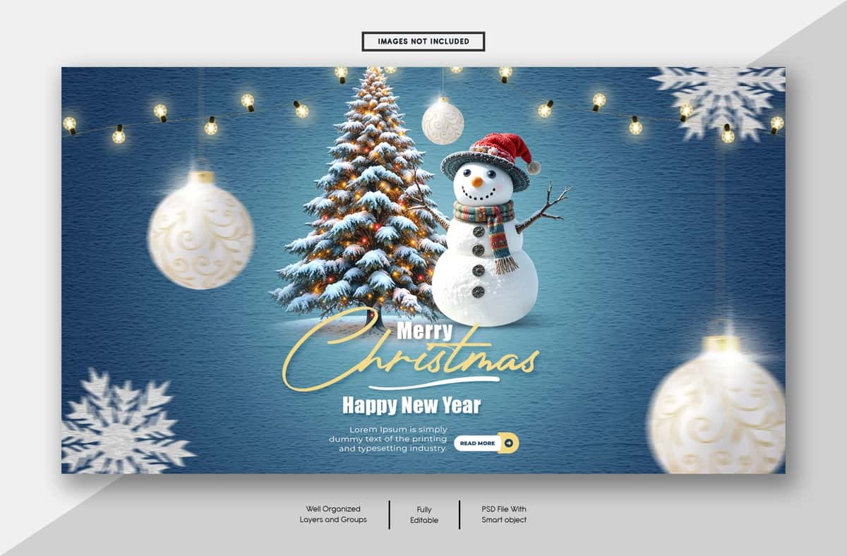 Muborak Rojdestvo yangi yil 2026 veb-banner dizayni shabloni | Merry christmas happy new year 2026 web banner design template 1
