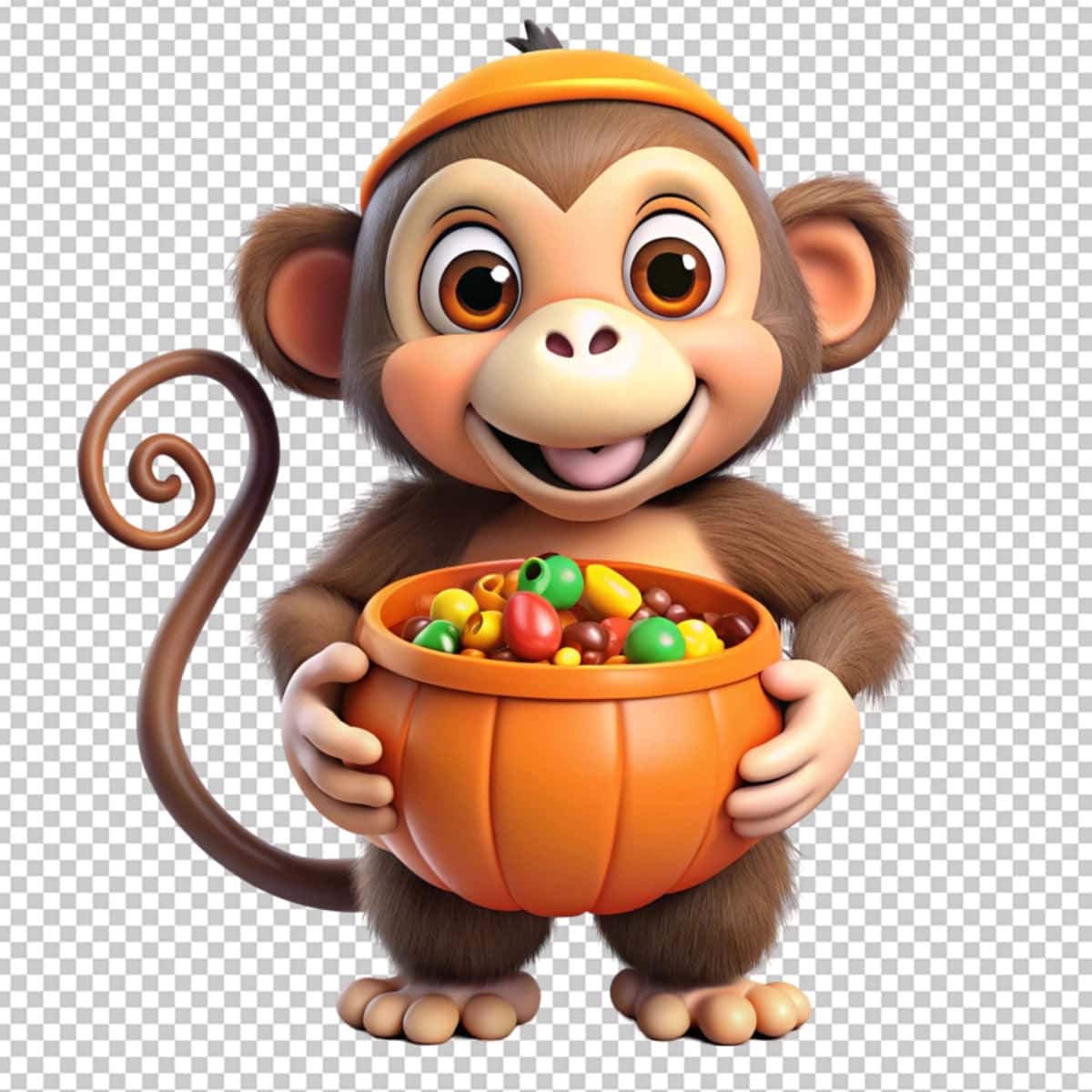 Qovoq chelakda to'la konfetni ushlab turgan maymun | Monkey holding pumpkin bucket full candy 1