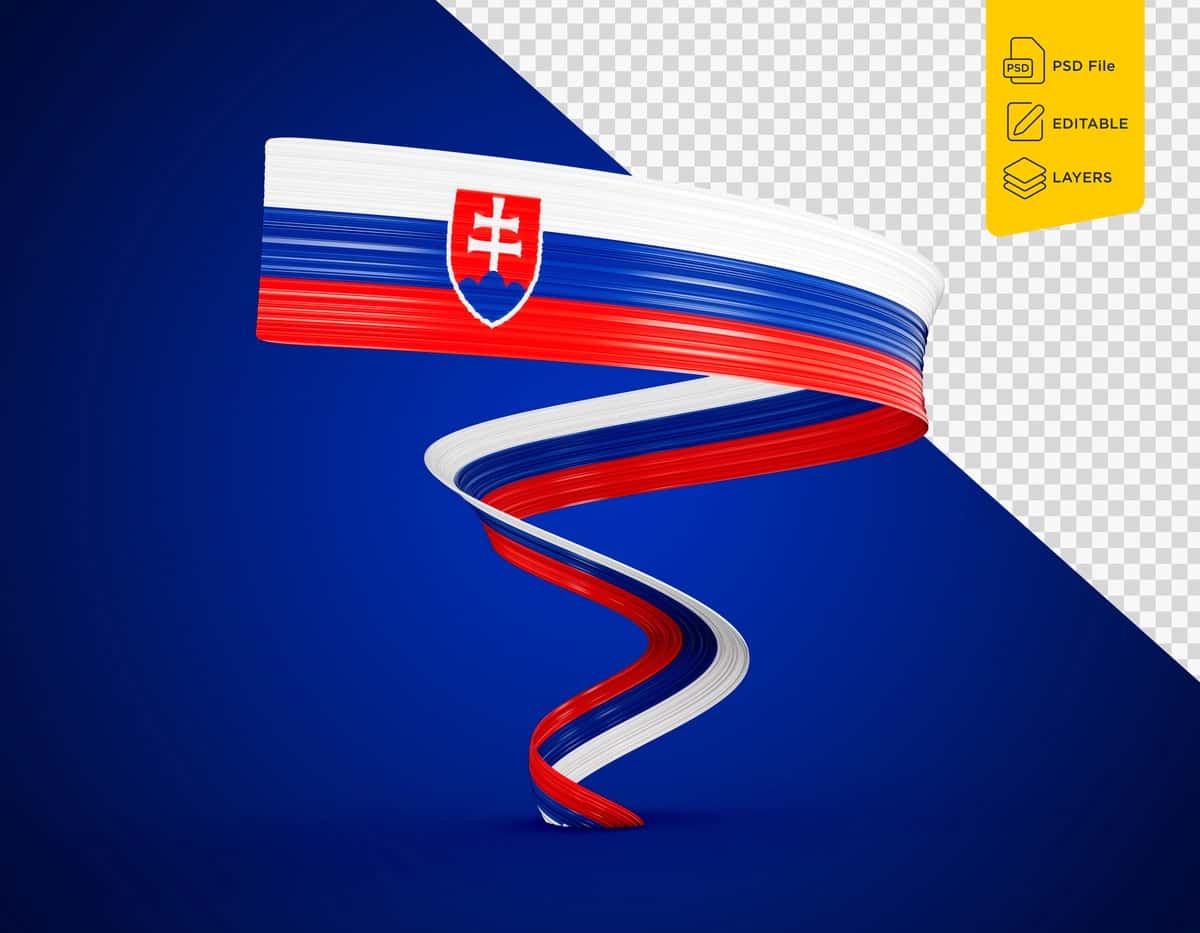 Slovakiya bayrog'i yaltiroq hilpiragan bayroq tasmasi ajratilgan ko'k fon | Flag slovakia shiny waving flag ribbon isolated blue background 1