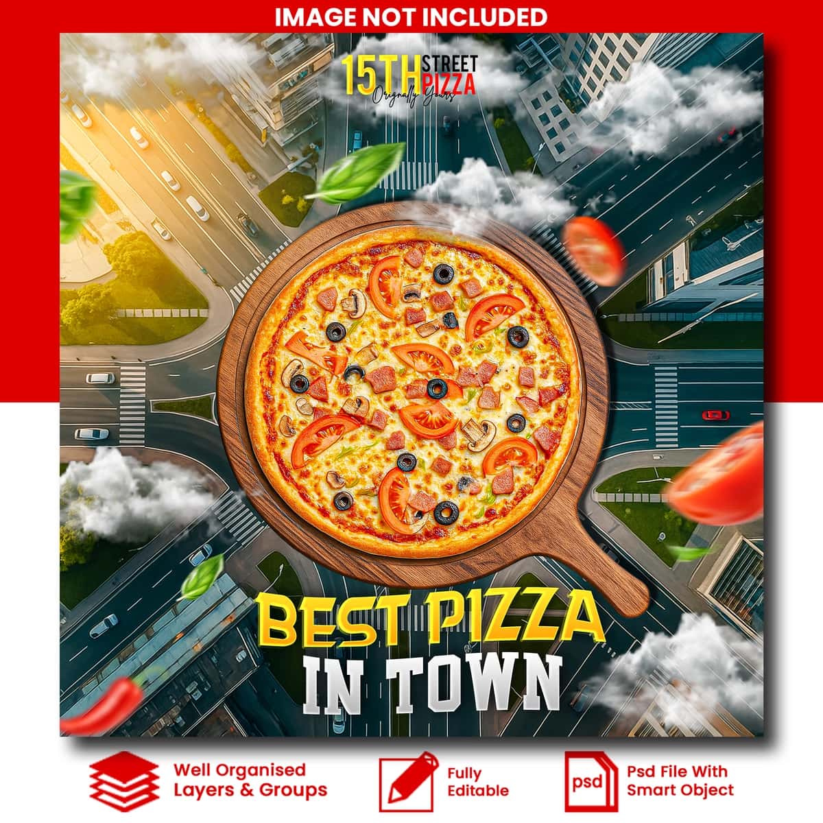 Eng yaxshi pizza shaharchasi plakat dizayni PSD shabloni | Best pizza town poster design psd template 1