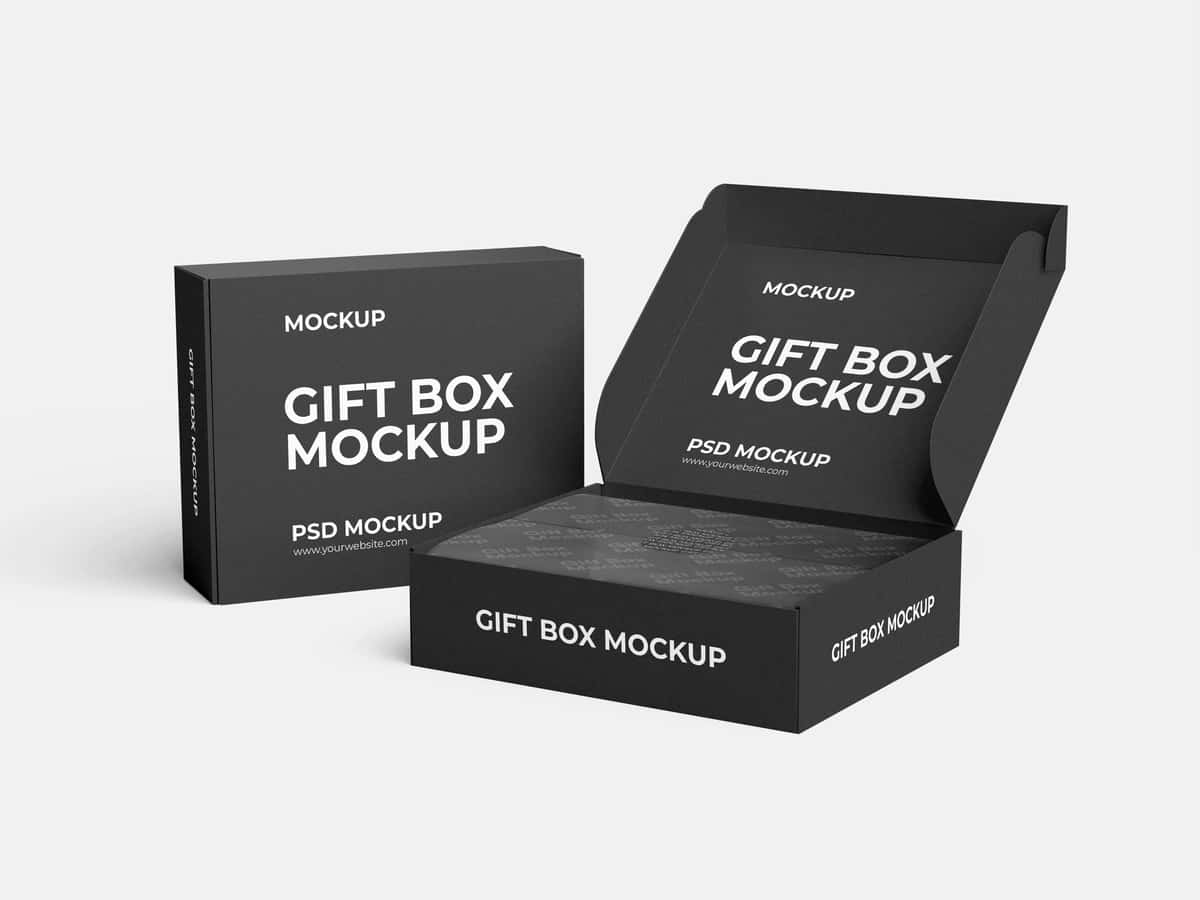 Qora sovg'a qutisi maketi | Black gift box mockup 1