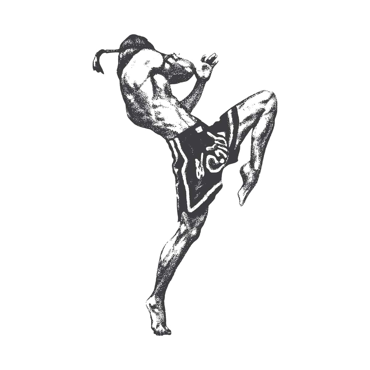 Muay tay jangchisi kuchli retro fotokopiya effektini bajarmoqda | Muay thai fighter executing powerful high kick retro photocopy effect 1
