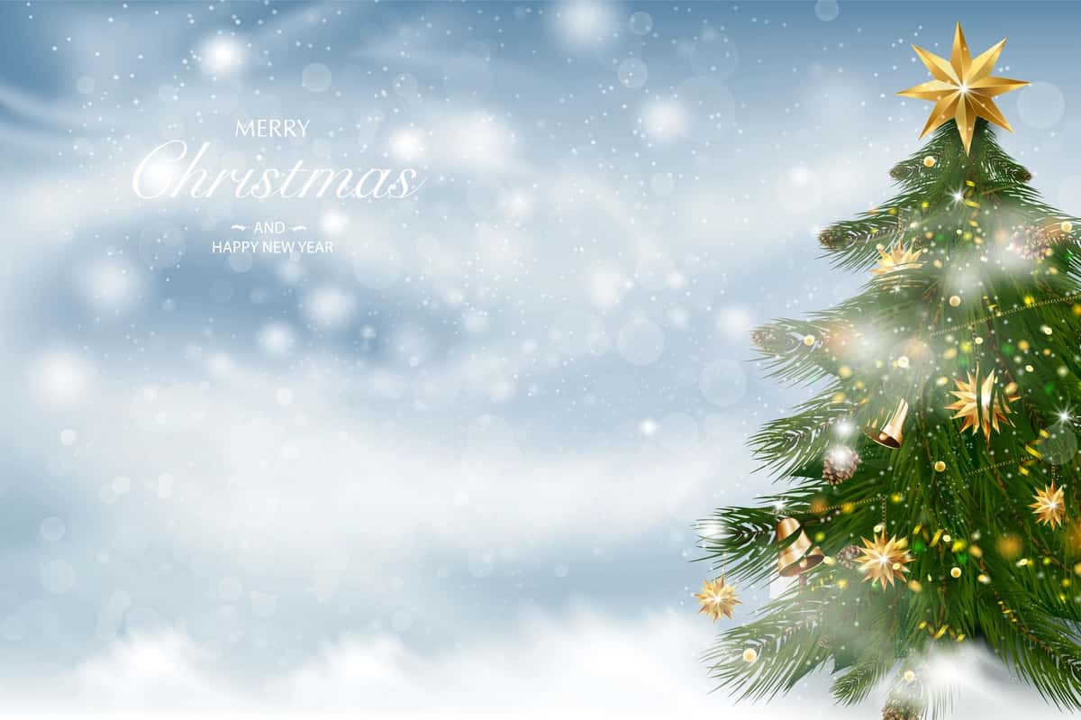 Rojdestvo daraxti qishki manzara fonida Rojdestvo bezaklari | Christmas tree with xmas decorations winter landscape background 1