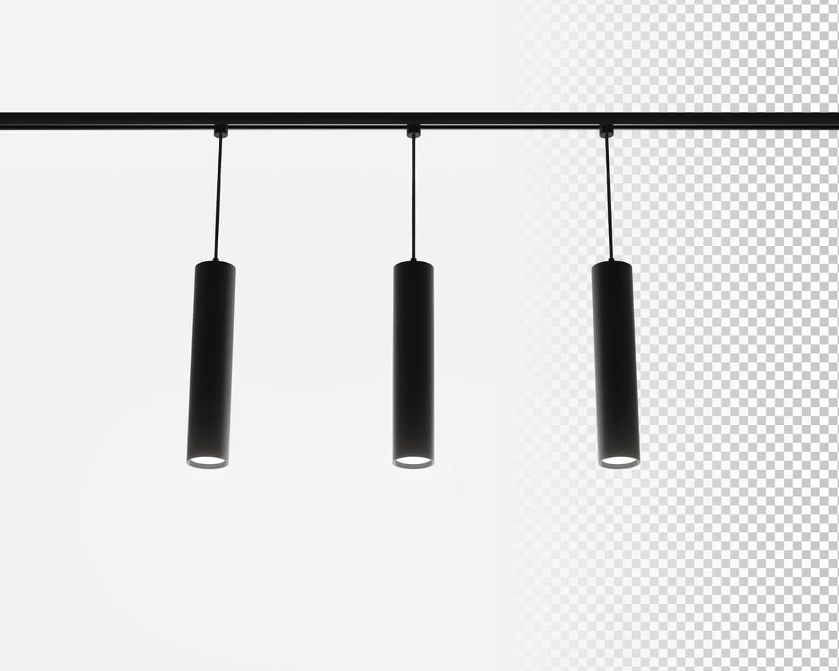 Yo'l yoritgich tizimi osilgan shiftdagi spot lampalar 3D render zamonaviy | Track lighting system pendant ceiling spot lamps 3d render modern 1