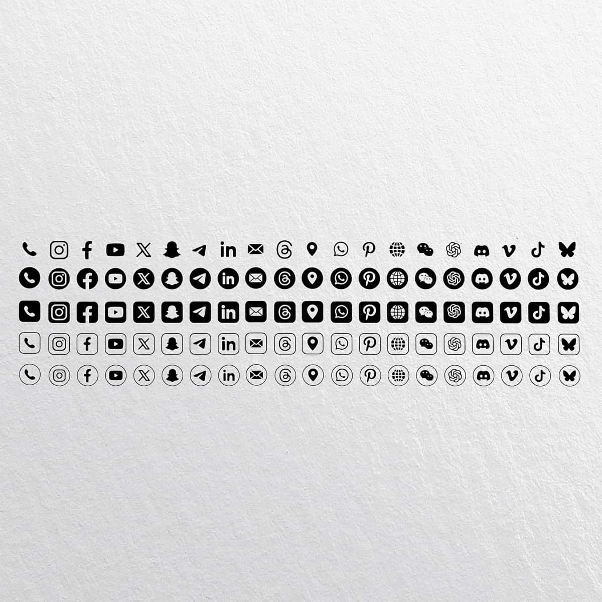 Turli xil onlaynlarni ifodalovchi minimalist qora oq ijtimoiy media piktogrammalari | Minimalist black white social media icons representing various online 1