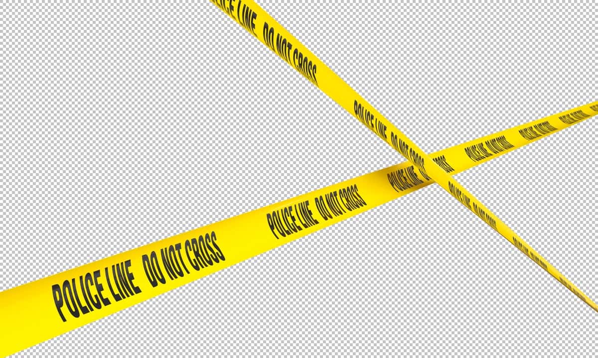 3D kirishni cheklovchi sariq politsiya lentasi izolyatsiya qilingan | Yellow police tape restricting access 3d isolated 1