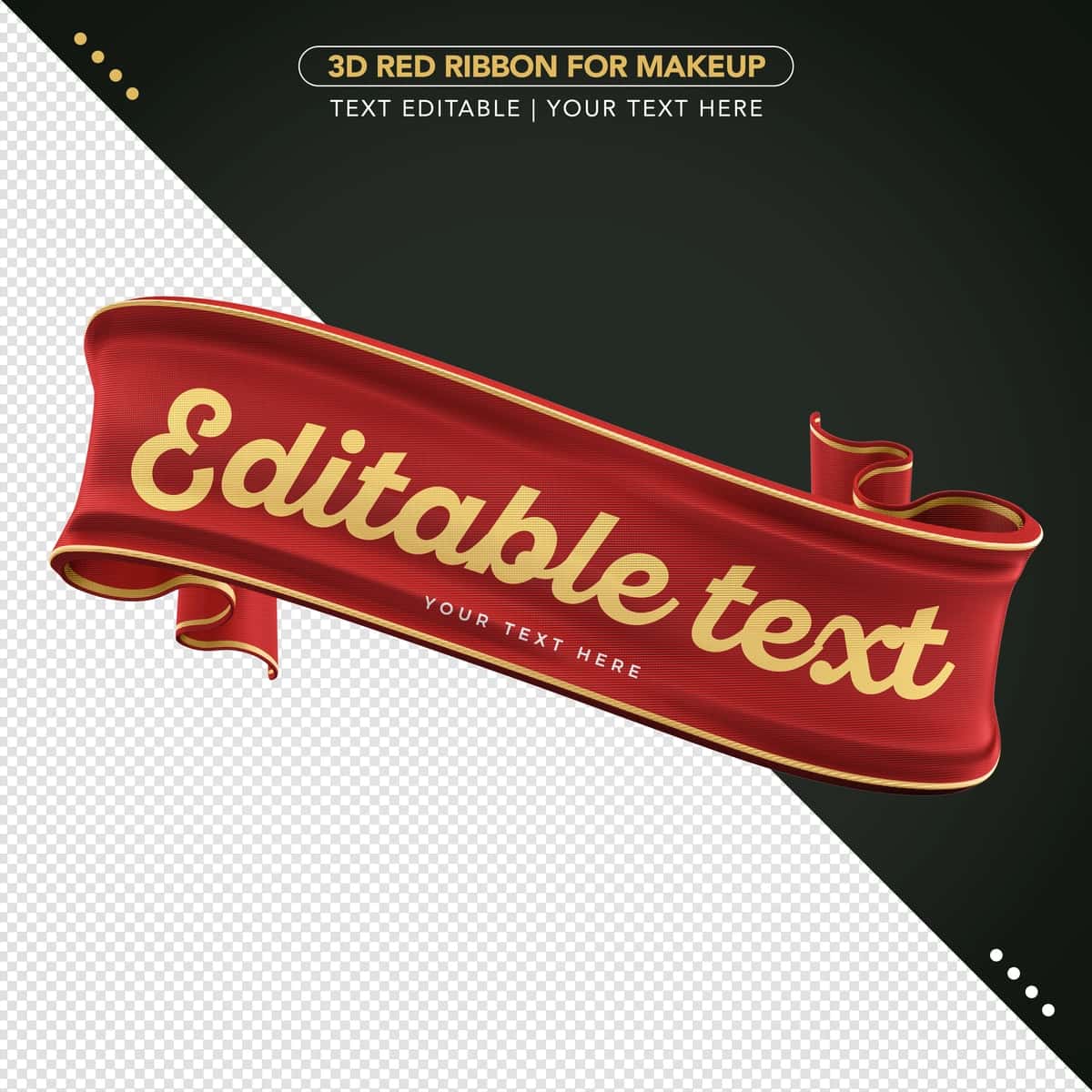 Tahrirlanadigan matn kompozitsiyasi maketi bilan 3D lenta | 3d ribbon with editable text composition mockup 1