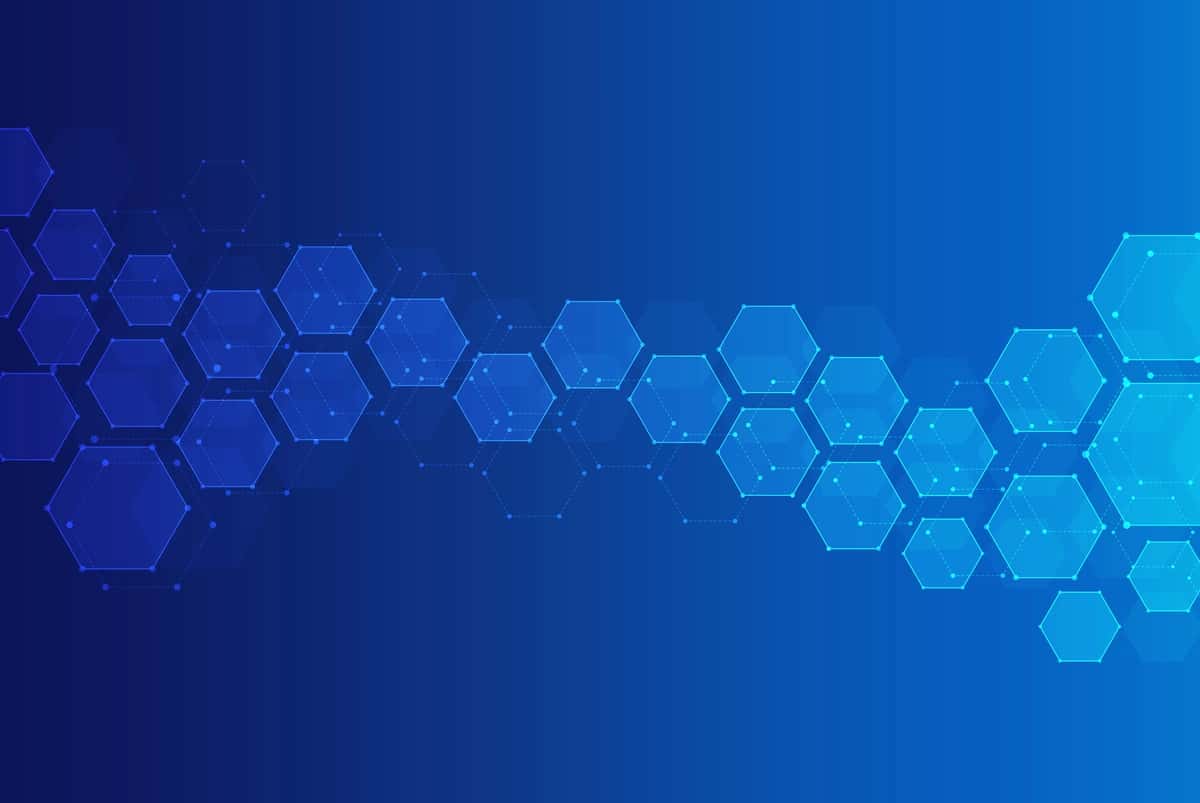 Olti burchakli naqsh ko'k fon genetik tadqiqot molekulyar tuzilishi | Hexagons pattern blue background genetic research molecular structure 1