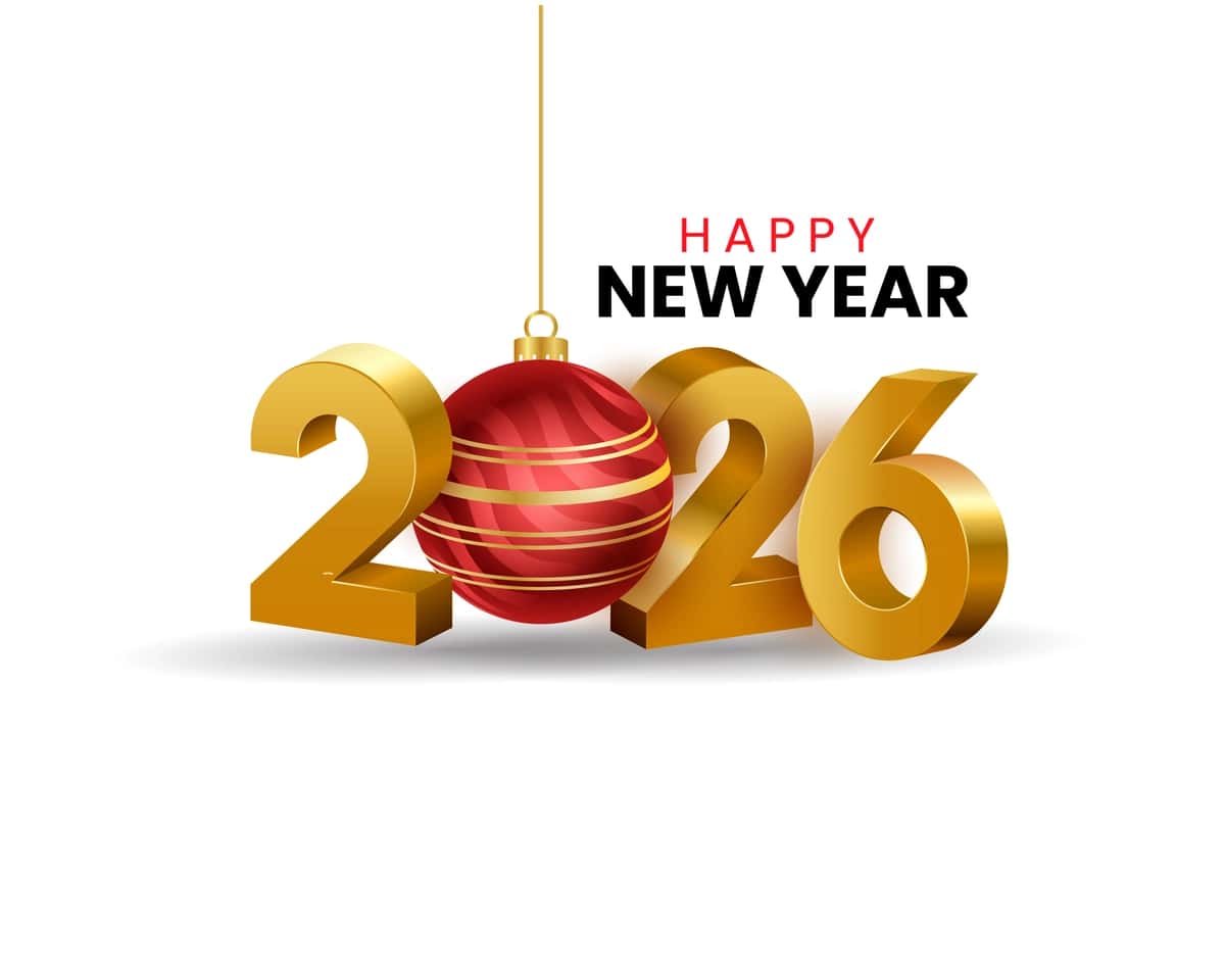 Qizil bezakli oltin 2026 yangi yil bayrami | Golden 2026 new year celebration with red ornament 1