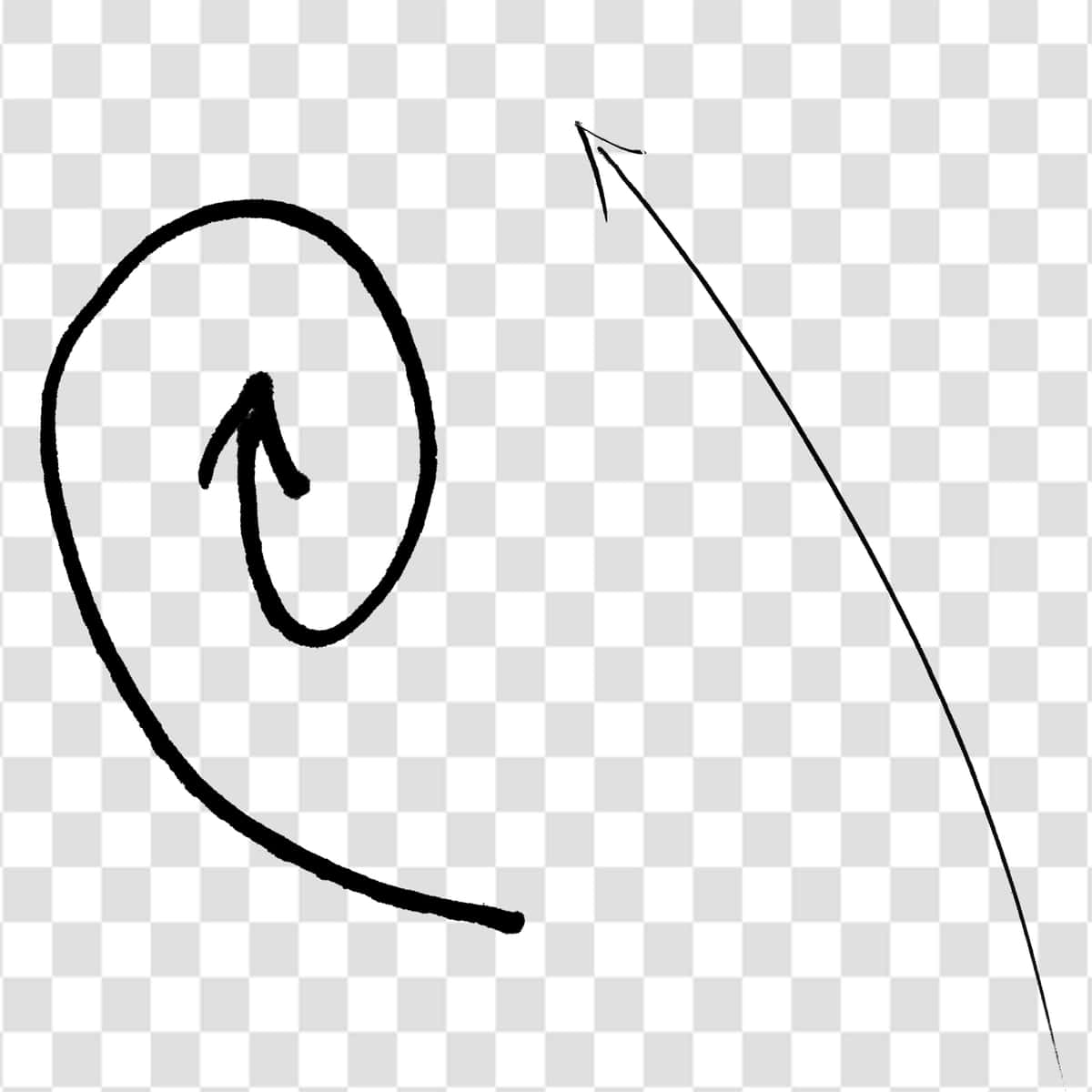 Qo'lda chizilgan eskizli spiral egri o'qlar izolyatsiya qilingan shaffof fon | Handdrawn sketchy spiral curved arrows isolated transparent background 1