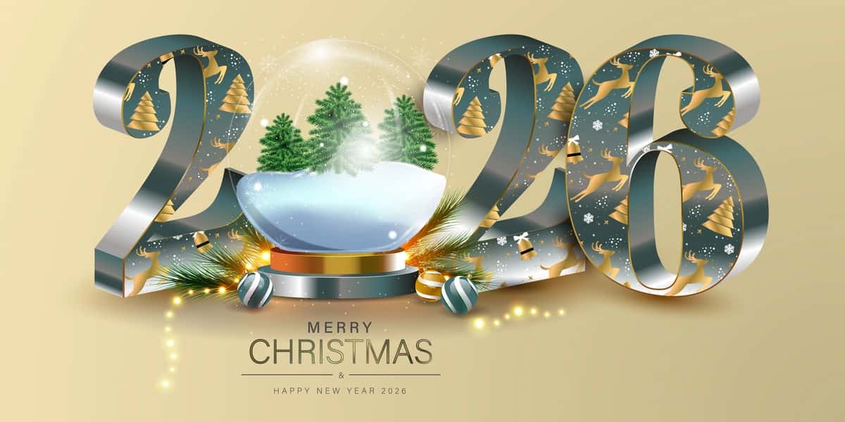Rojdestvo 2026 bayrami 3D raqamlari qor globusining bug'u dizayni | Merry christmas 2026 festive 3d numbers snow globe reindeer design 1