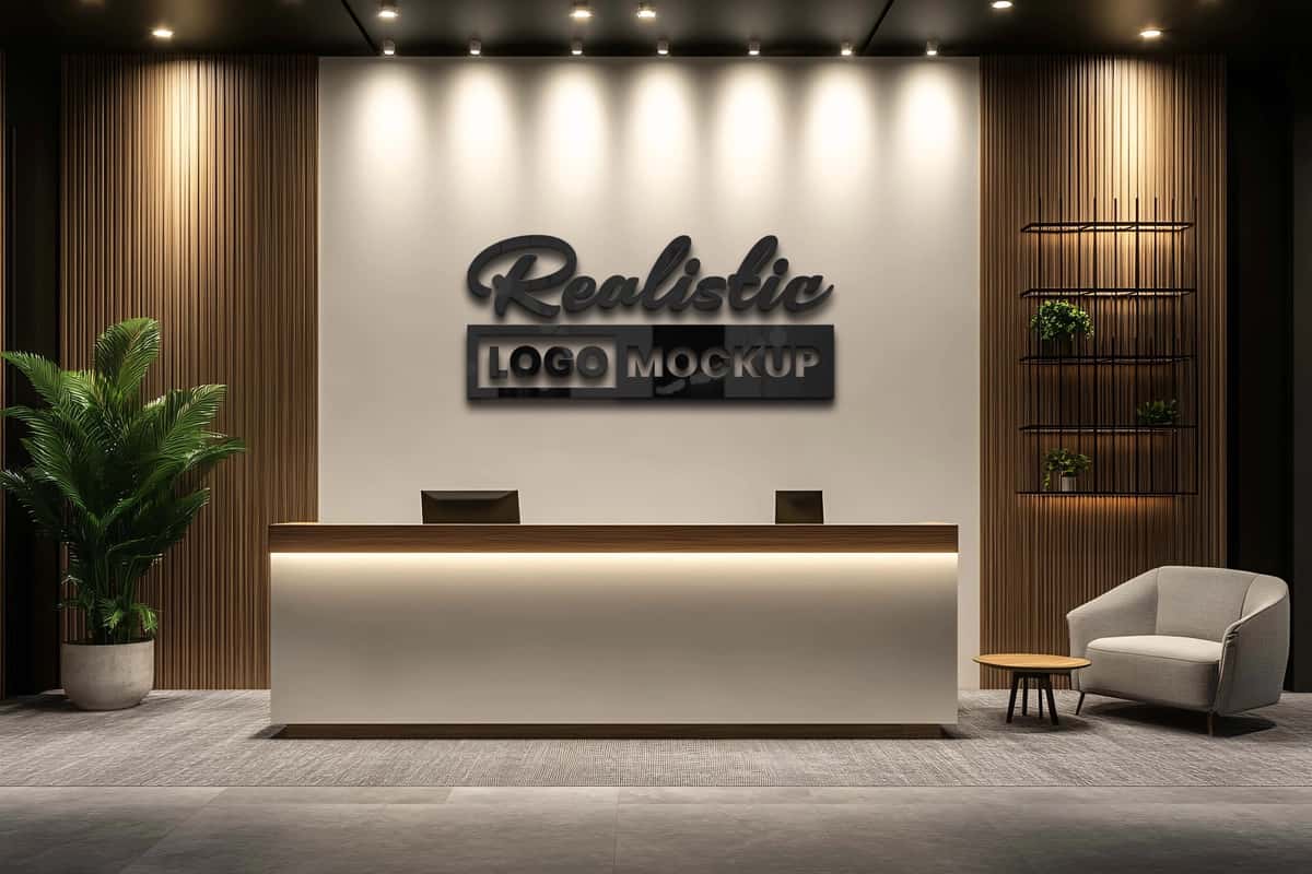 Haqiqiy logotip maketini qabul qilish | Realistic logo mockup reception 1