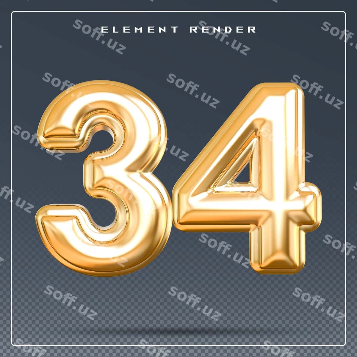 34 soni oltin 3d render | 34 number gold 3d render 1