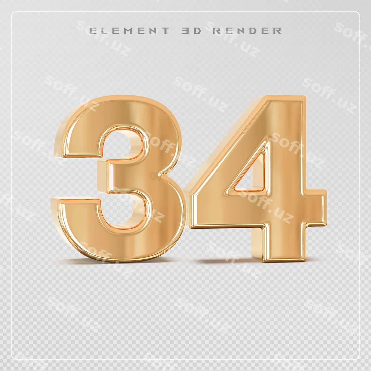 34 soni oltin 3d render | 34 number golden 3d render 1