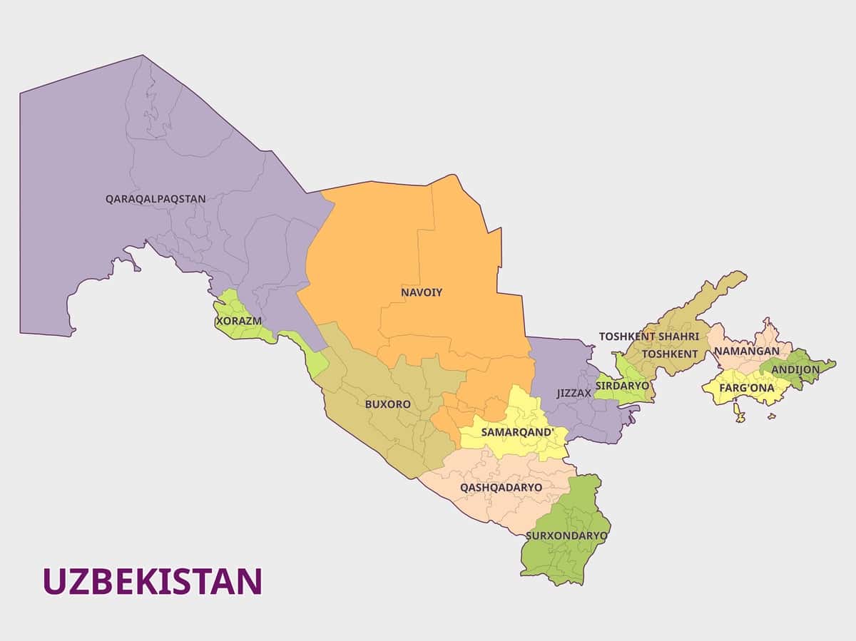 Oʻzbekiston viloyatlari maʼmuriy boʻlinishlari xaritasi | Map uzbekistan regions administrative divisions 1