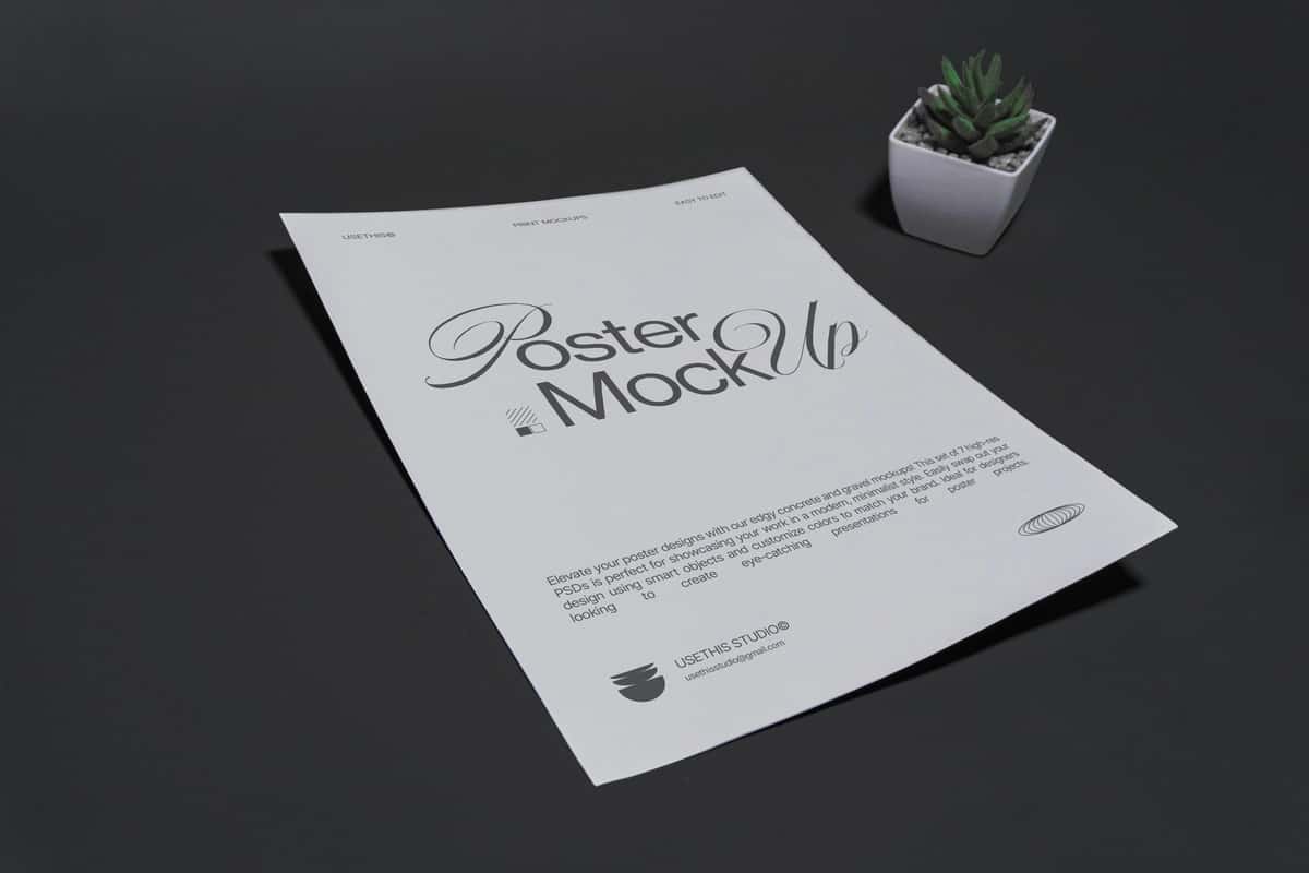 Minimalist studiya sahnasi fonida A4 plakat maketi | A4 poster mockup with minimalist studio scene background 1