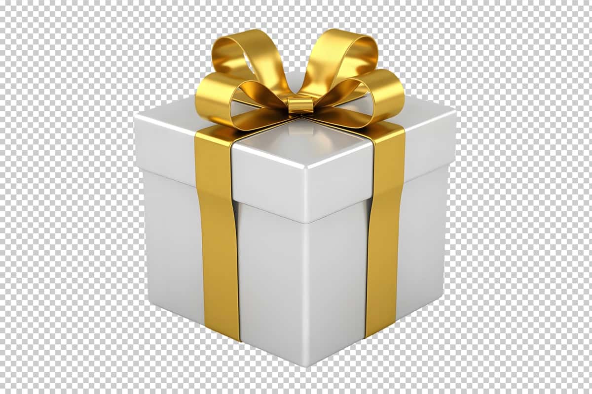 Oltin kamon bilan oqlangan oq sovg'a qutisi | Elegant white gift box with golden bow 1