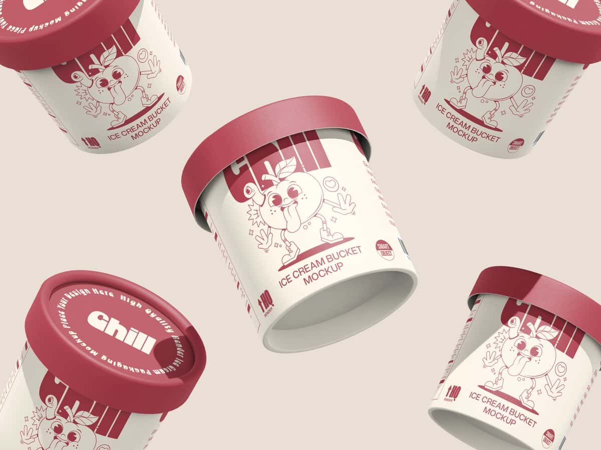 Haqiqiy muzqaymoq chelak maketi 3D | Realistic ice cream bucket mockup 3d 1