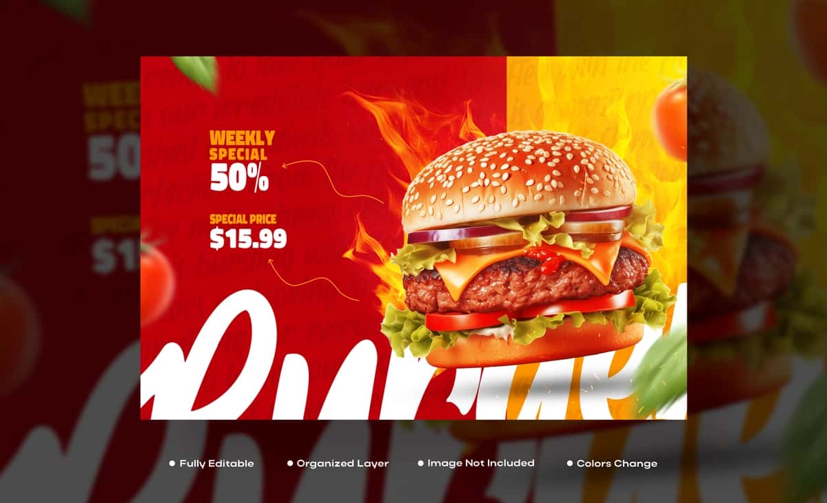 Oziq-ovqat menyusi restorani ijtimoiy media reklama instagram banner posti | Food menu restaurant social media promotion instagram banner post 1
