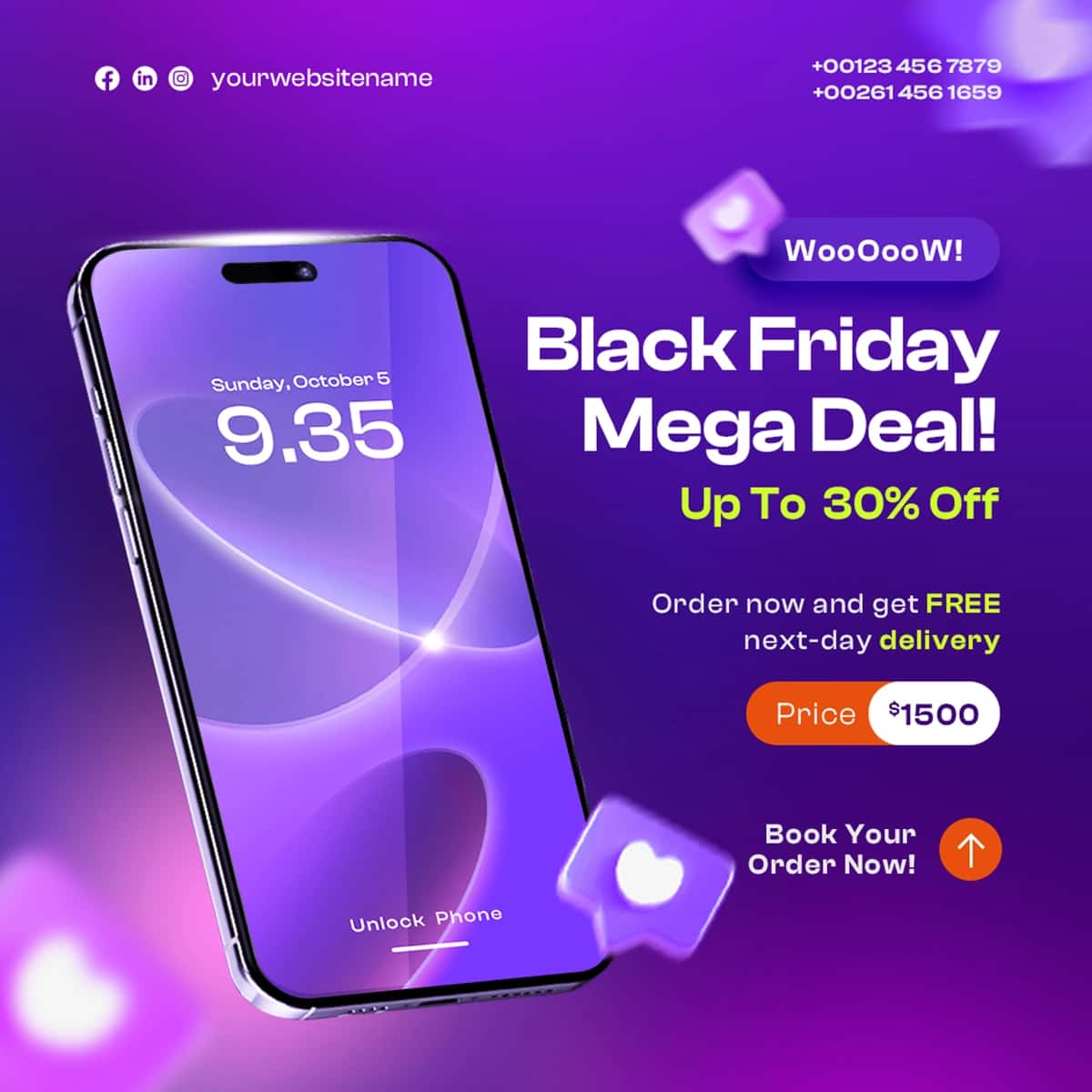 Qora juma mega bitimi ijtimoiy media post dizayn shabloni | Black friday mega deal social media post design template 1