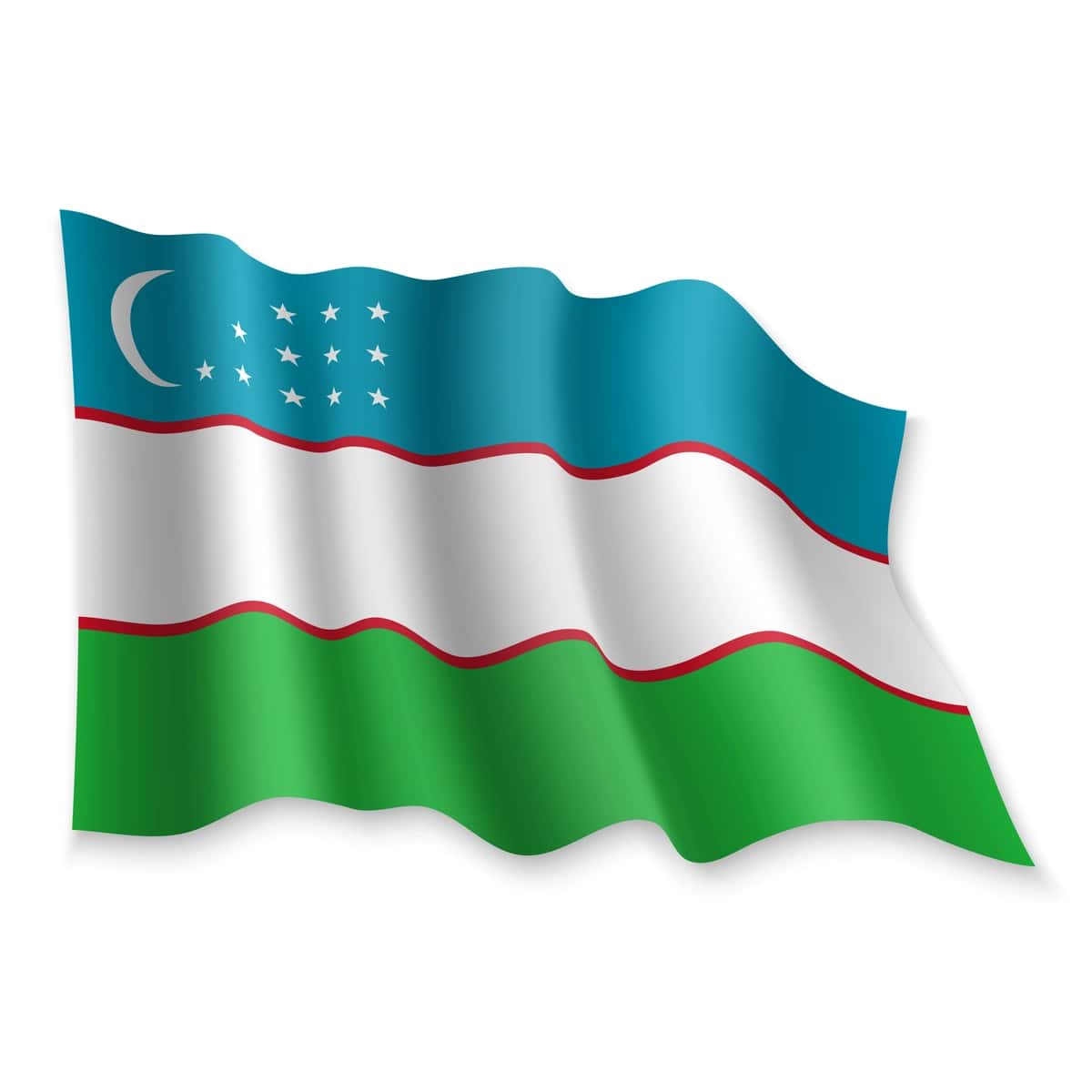 3D realistik hilpiragan O'zbekiston bayrog'i oq fon | 3d realistic waving flag uzbekistan white background 1