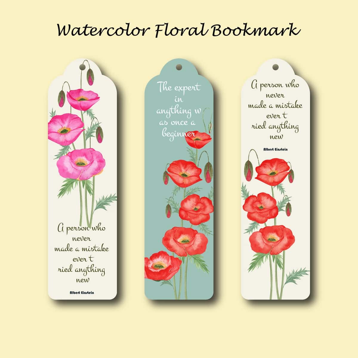 Akvarelli ko'knori xatcho'plar to'plami | Watercolor poppy bookmark set 1