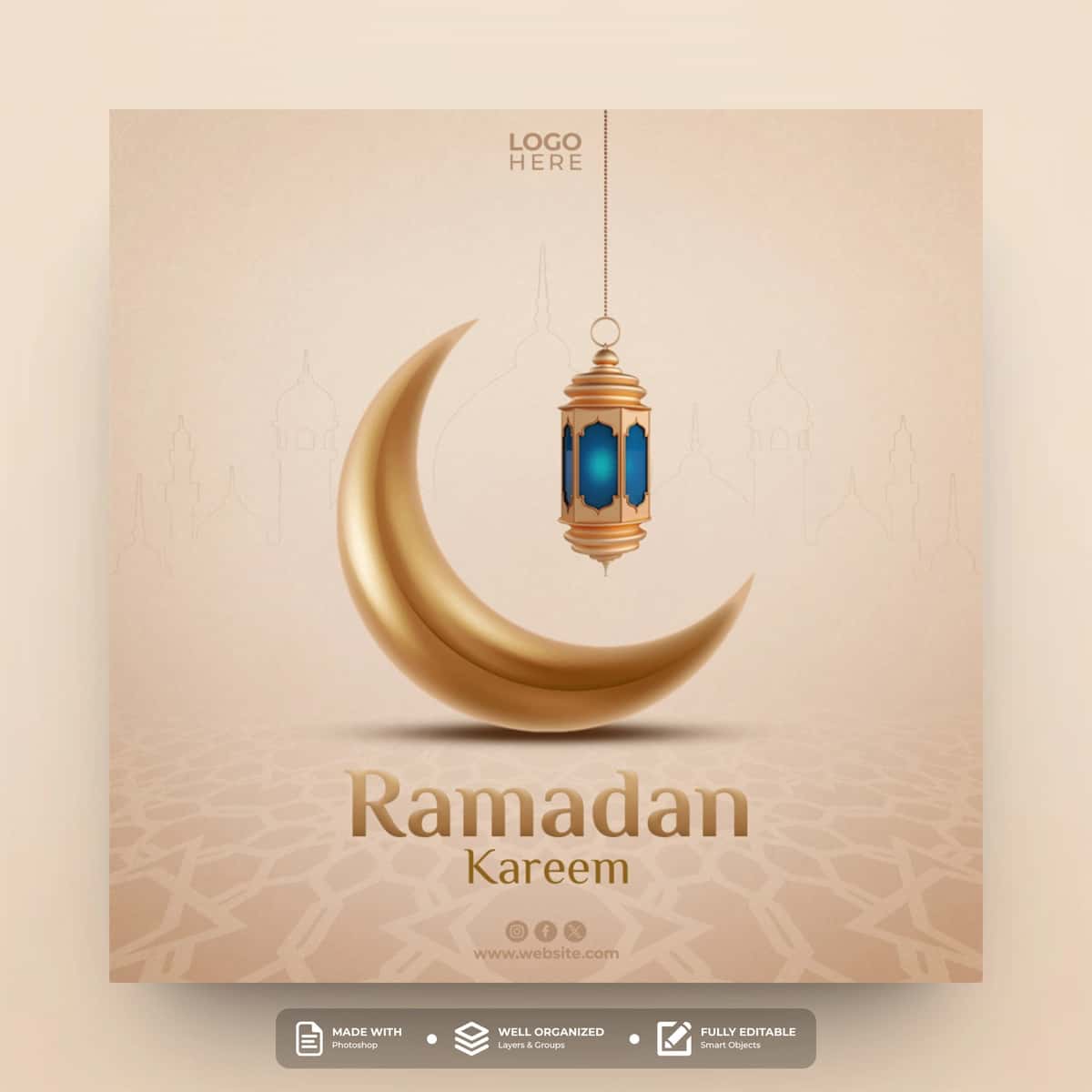 Ramazon Karim ijtimoiy media post shablonlari dizayni | Ramadan kareem social media post template design 1