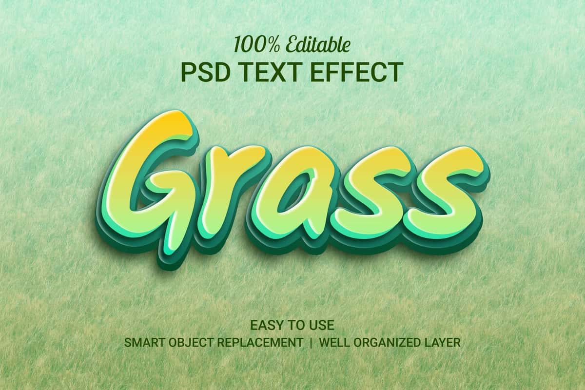 3D darajadagi effektli o't matn effekti | Grass text effect with 3d level effect 1