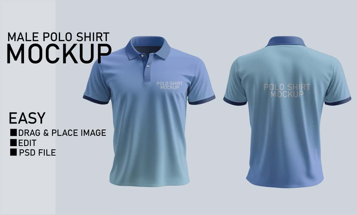 Erkaklar polo ko'ylak maketi | Male polo shirt mockup 1