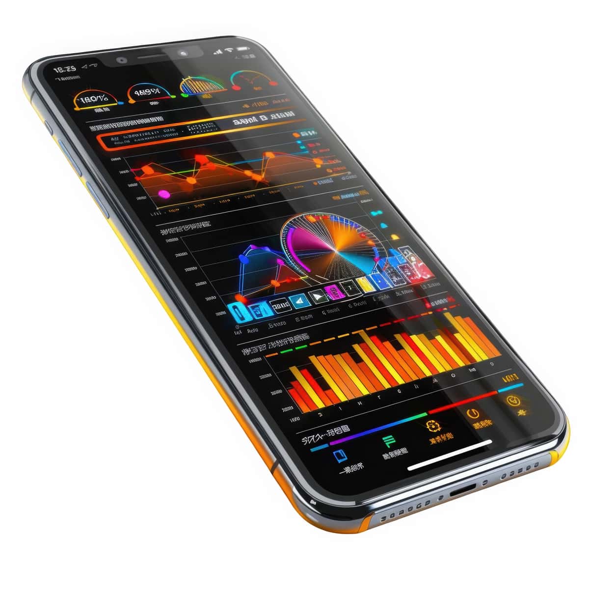 Smartfon ekrani turli xil rang-barang ma'lumotlar jadvallarini ko'rsatadi | Smartphone screen displays variety colorful data charts 1