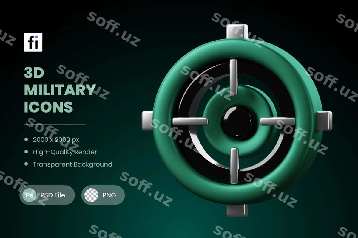 3d illustratsiya askariy maqsad crosshair | 3d illustration military target crosshair 1