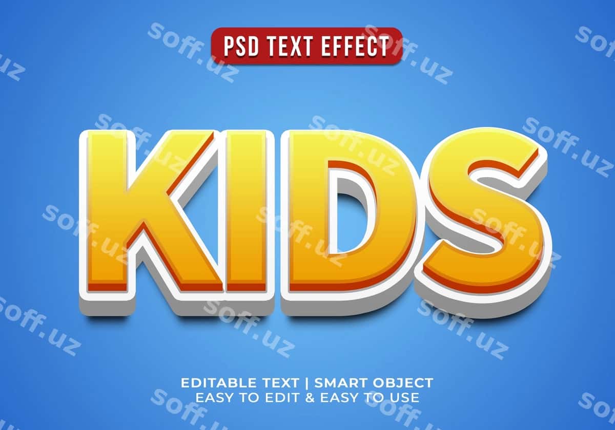 Uch o'lchovli bolalar apelsin rangli matn effekti | 3d kids orange text effect 1