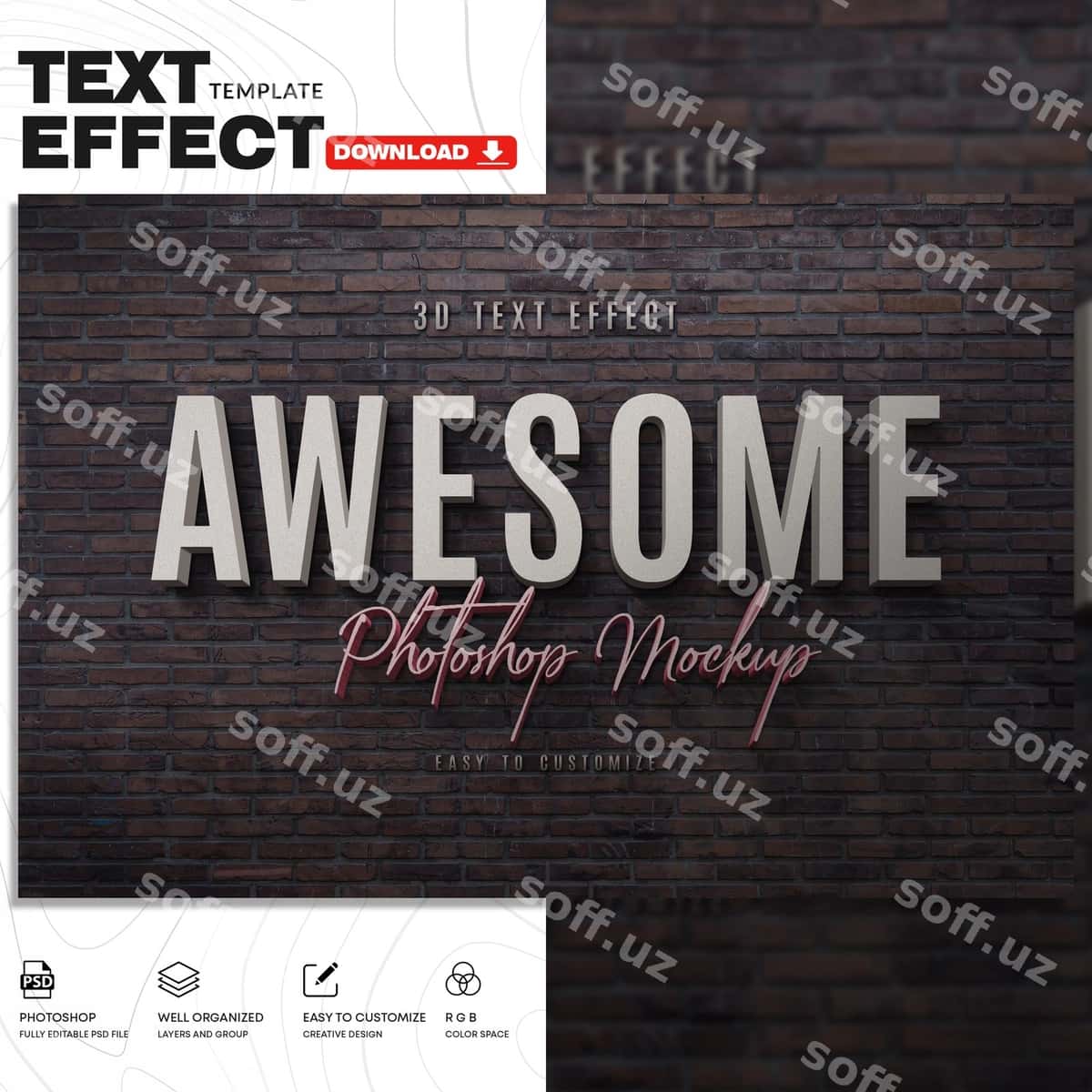 3d matn effekti psd shablon | 3d text effect psd template 1