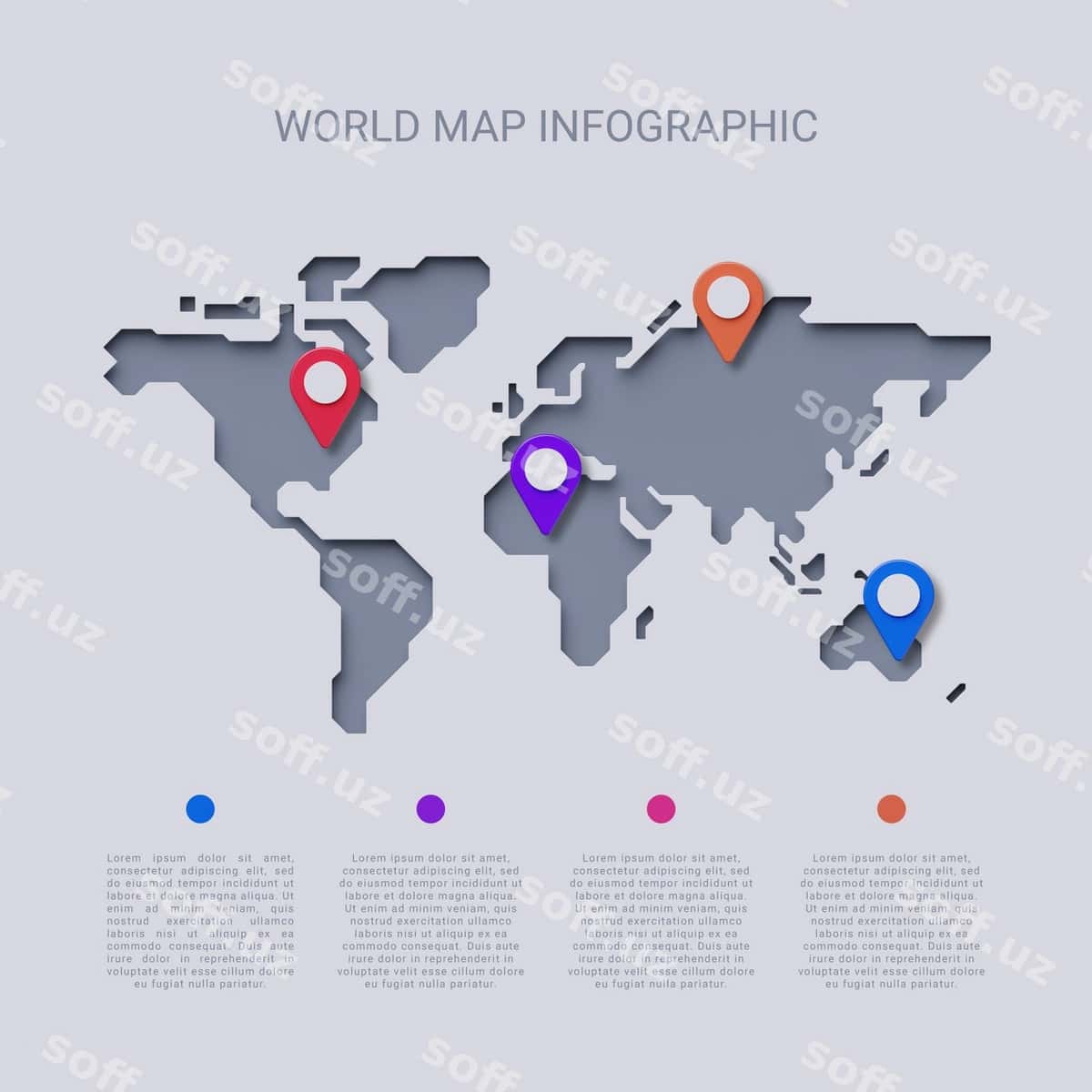 3D dunyo xaritasi infografikasi shabloni | 3d world map infographic template 1