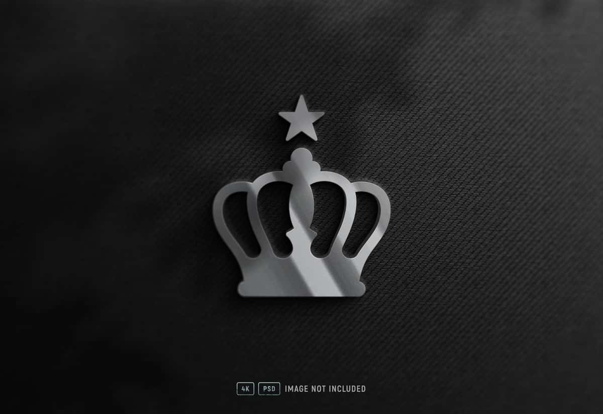 Hashamatli 3D metall logotip maketi teksturali qora mato | Luxury 3d metal logo mockup textured black fabric 1