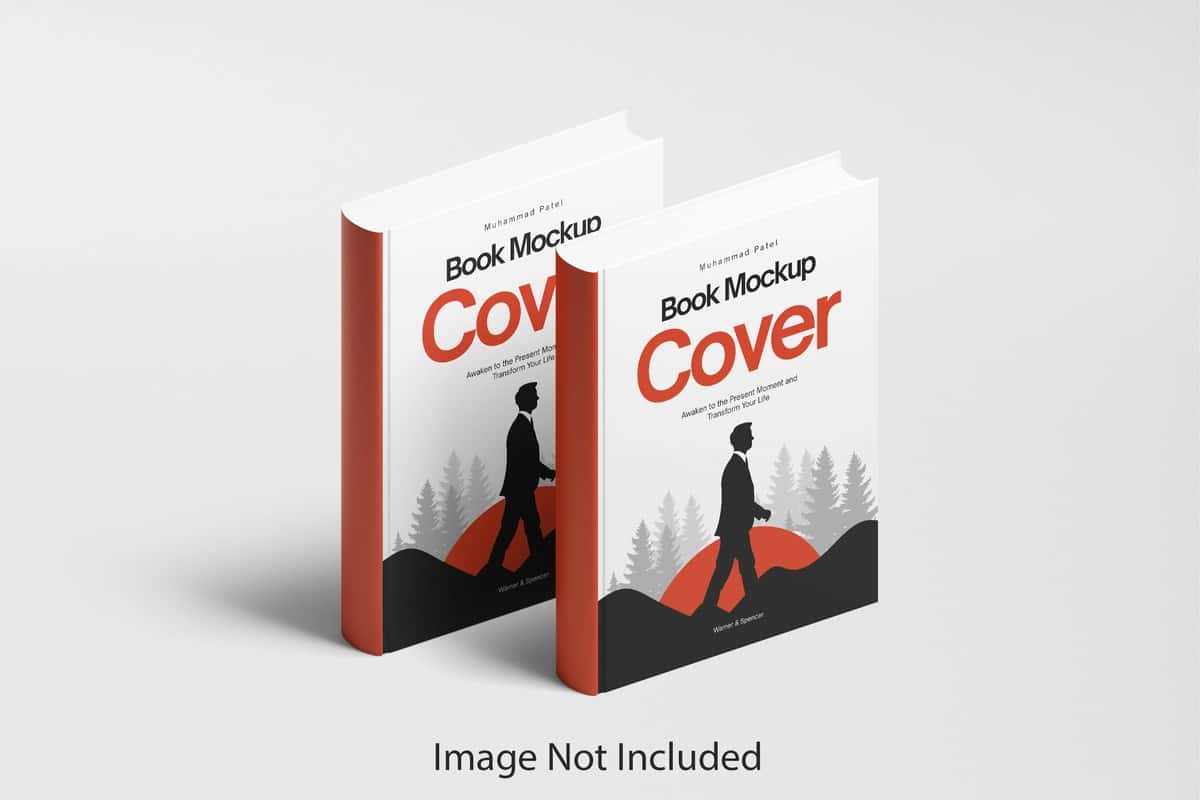 Inson silueti quyosh botishi bilan kitob maketi | Book mockup with person silhouette sunset 1